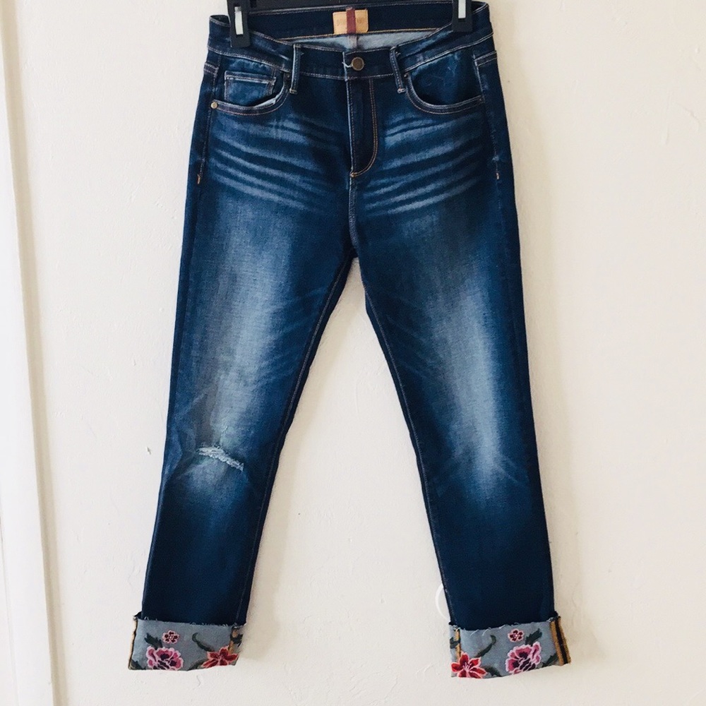 Driftwood Colette Embroidered-Cuff Cropped Jeans